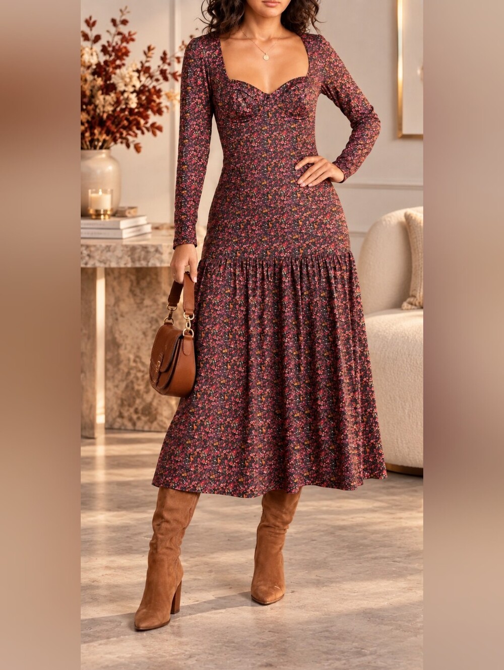 Hutch Chase Long Sleeve Midi Tiered Dress